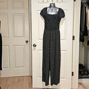 Abercrombie&Fitch Women Smocked Off /On Shoulders Pattern Jumpsuit Dumper Size L